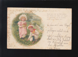 Kinder Pflücken Blumen Auf Wiese, Durch Wen Laß Ich Dich Grüßen Hütten 18.3.1902 - Contre La Lumière