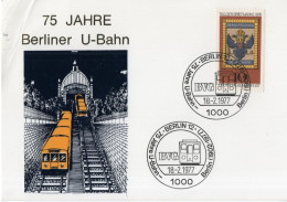 Germany Deutschland 1977 FDC 75 Jahre Berliner U-Bahn BVG Train Railroad Railway, Canceled In Berlin - 1974-1980