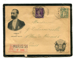 !!! ENTIER POSTAL 5C SAGE AVEC REPIQUAGE HOMMAGE AU PRESIDENT MARTYR RECOMMANDE - UTILISATION TARDIVE - Enveloppes Repiquages (avant 1995)