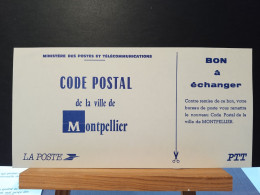 Code Postal. Les 4 Cartes D'informations Des PTT Pour Le Secteur Postal De MONTPELLIER - Briefe U. Dokumente