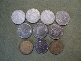 LOT DE 10 PIECES DE 1 FRANC DIFFERENTES. 1923 / 1996 - Kilowaar - Munten