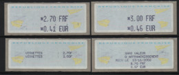 4 Atms, LISA1, ENCRE NOIRE, 2.70FRF/0.41EUR, 3.00FRF/0.46EUR, ECRAN AU CHOIX, 13/ 11/ 2000, Reçu Et Liste " VIGNETTES". - 2000 « Avions En Papier »