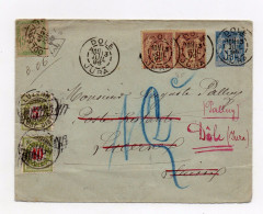 !!! ENTIER POSTAL 15C SAGE + COMPLTS RECOMMANDE POUR LA SUISSE AVEC DOUBLE TAXE - Enveloppes Types Et TSC (avant 1995)