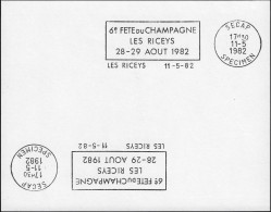 France 1982. Épreuve D'empreinte SECAP. Les Riceys, Fête Du Champagne, 28-29 Août 1982. Tirage 3 Ex. - Vins & Alcools