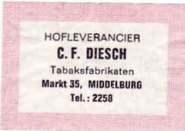 Dutch Matchbox Label, MIDDELBURG - Zeeland, Hofleverancier C. F. Diesch, Tabaksfabrikaten, Holland, Netherlands - Boites D'allumettes - Etiquettes