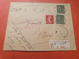Enveloppe En Recommandé De Dercy Pour Grenoble En 1918 - Réf 3141 - 1877-1920: Semi Modern Period