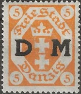 DANZIG 1921 Official - Arms Overprinted DM - 5f. - Orange MH - Oficial