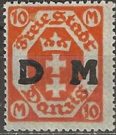 DANZIG 1921 Official - Arms Overprinted DM - 10m. - Orange MH - Dienstzegels