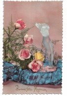 L150C0507 - Bonne Fête Maman - Jolie Composition Roses Et Statue Cristaux André Godin - Photochrom Glacée N°843 - Fête Des Mères