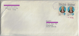 USA 1982 Airmail Cover From Fort Worth To Blumenau Brazil Pair Of Stamp Philip Mazzei 40 Cents Electronic Sorting Mark - 3c. 1961-... Storia Postale