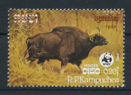 Timbre : KAMPUCHEA, CAMBODGE, 1986, Gaur, Bison Indien, WWF, Protection Nature, Oblitéré - Kampuchea