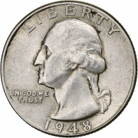 États-Unis, Washington Quarter, 1948, Philadelphie, Argent, TTB+, KM:164 - 1932-1998: Washington