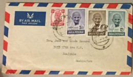 India 1948 Mahatma Gandhi 3v Mourning Issue COVER BOMBAY To WASHINGTON, U.S.A  As Per Scan Ex Rare - Covers & Documents