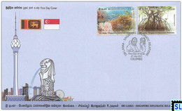 Sri Lanka Stamps 2021, Singapore Diplomatic, Joint Issue, Fish, Marine, Mangroves, Corals, FDC - Sri Lanka (Ceylon) (1948-...)