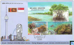 Sri Lanka Stamps 2021, Singapore Diplomatic, Joint Issue, Fish, Marine, Mangroves, Corals, FDC MS On - Sri Lanka (Ceylon) (1948-...)