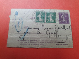 Entier Postal + Compléments De Paris Pour Paris En Pneumatique En 1919  - Réf 3178 - Pneumatische Post