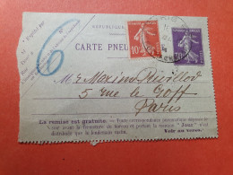 Carte Lettre Pneumatique De Paris Pour Paris En 1918 - Réf 3181 - Neumáticos
