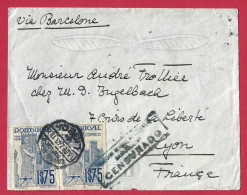 !!! LETTRE PAR AVION DU PORTUGAL POUR LYON, VIA BARCELONE ET AVEC MARQUE DE CENSURE ESPAGNOLE, DE 1940 - Covers & Documents