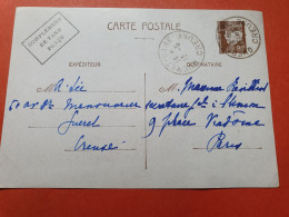 Entier Postal De Guéret Pour Paris En 1942 - Réf 3189 - Standard- Und TSC-AK (vor 1995)