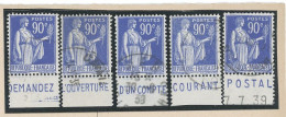 BANDE PUB -N°370 -TYPE PAIX -90 C BLEU  X 5 - Obl  PUBCCP/DEMANDEZ-L'OUVERTURE -D'UN COMPTE-COURANT-POSTAL (MAURY 251 ) - Used Stamps