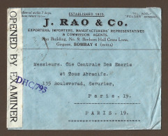 !!! INDE, LETTRE DE BOMBAY POUR PARIS, AVEC MARQUE DE CENSURE, 1939/1945 - 1936-47  George VI