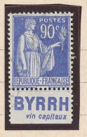 BANDE PUB -N°370 -TYPE PAIX -90 C BLEU   - Obl - PUB BYRRH / VIN CAPITEUX (MAURY 250 ) - Gebraucht