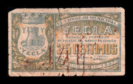 España Spain Billete Local Guerra Civil Yecla 25 Céntimos 1937 Bc F - Otros & Sin Clasificación