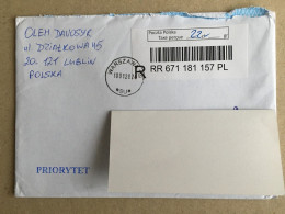 Poland Polska Used Letter Stamp Circulated Cover Registered Barcode Label Printed Sticker Stamp 2020 - Brieven En Documenten