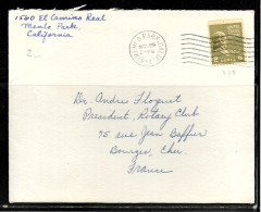 N472 - ETATS UNIS - LETTRE DE MENTO PARK DU 29/11/1954 POUR LA FRANCE - Storia Postale