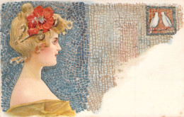 Illustrateur - Portrait De Femme Art Nouveau Devant Une Mosaique - Mosaic - Carte Postale Ancienne - Unclassified