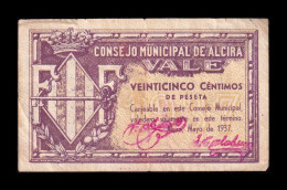 España Spain Billete Local Alcira 25 Céntimos 1937 Mbc Vf - Andere & Zonder Classificatie