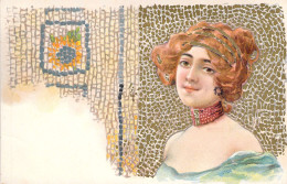 Illustrateur - Portrait De Femme Art Nouveau Devant Une Mosaique - Mosaic - Fleur - Carte Postale Ancienne - Ohne Zuordnung