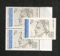 France, 2682a, Variété : Bleu Foncé ABSENT, Paire, Neuf **, TTB, André Breton, Poète - Unused Stamps