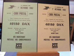 Code Postal. Feuillets D'information Sur Le Nouveau Code Postal  40180 DAX Et 4 Timbres-vignette Gommés 40100 DAX - Lettres & Documents