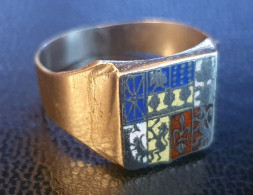 Bague Vintage Chevalière Années 50 émaillée "Armoiries Pays Basque" 21.8mm Int. - Bagues