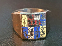 Bague Vintage Chevalière Années 50 émaillée "Armoiries Pays Basque" 22.1mm Int. - Anillos