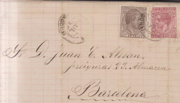Año 1878 Edifil 192-188 Alfonso XII  Carta  Matasellos Reus Tarragona Membrete Viuda De Marti E Hijos - Covers & Documents