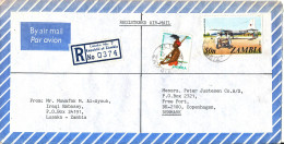 Zambia Registered Air Mail Cover Sent To Denmark 30-6-1982 Topic Stamps (from The Embassy Of Iraq Lusaka) - Zambia (1965-...)