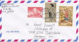 Japan Air Mail Cover Sent To Germany DDR 18-10-1990 With Topic Stamps - Luchtpost
