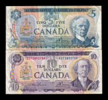 Canadá Set 2 Billetes 5 10 Dollars 1971 1979 Pick 87b 88c Bc/Mbc F/Vf - Kanada