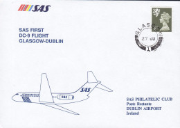 Great Britain SAS First DC-9 Flight GLASGOW-DUBLIN, GLASGOW 1988 Cover Brief Lettre 18p. QEII. Regional Issue Stamp - Ecosse