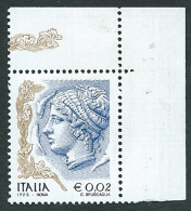Italia 2002; La Donna Nell' Arte Da Euro; 0,02 , Ninfa Aretusa ; Angolo Superiore Destro - 2001-10: Mint/hinged