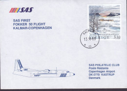 Sweden SAS First Fokker 50 Flight KALMAR-COPENHAGEN 1989 Cover Brief Lettre Kungl. Vetenskapsakademien Polarforschung - Storia Postale