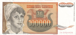 YUGOSLAVIA, Replacement Banknote ZA 1789035, 100 000 Dinara,1993. - Jugoslawien