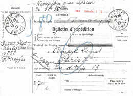 Bulletin Colis VD 3,7 Kg Bureau De Poste Sélestat Pour Réexpédition 10/2/1927 Dernier Jour Timbre 5F Merson Non Perforé - Storia Postale