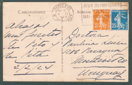 France Francia 6.2.1924 Flamme Meter JEUX OLYMPIQUES MAI-JUIN-JUILLET 1924 To Uruguay Reception Montevideo Olympic Games - Sommer 1924: Paris