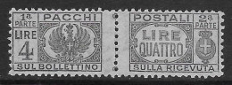 Italia Italy 1945 Luogotenenza Pacchi Postali Senza Fasci L4 Sa N.PP63 Nuovo MH * - Colis-postaux