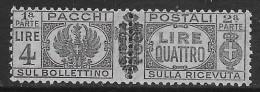 Italia Italy 1945 Luogotenenza Pacchi Postali Con Fregi L4 Sa N.PP57 Nuovo MH * - Pacchi Postali