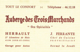 Herbault * Auberge Des Trois Marchands J. FERRANTE Chef Cuisine Propriétaire * Carte De Visite Ancienne - Herbault