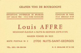 Nuits St Georges * Grands Vins De Bourgogne Louis AFFRE Négociant éleveur Viticulteur * Carte De Visite Ancienne - Nuits Saint Georges